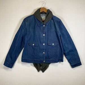 Layered Aesthetic Bagatelle Women XL Blue Denim Knit‎ Trim Snap Button Jacket